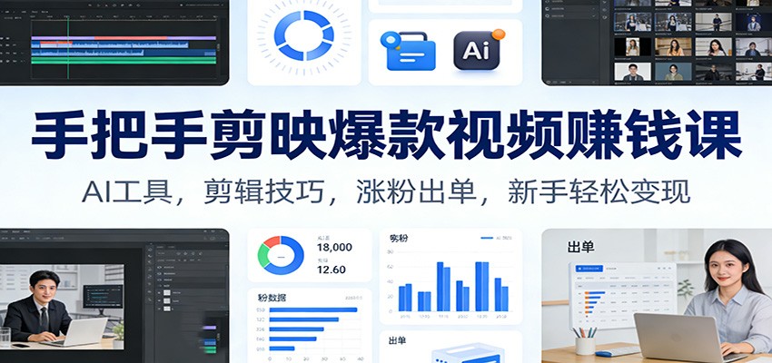 手把手剪映爆款视频赚钱课：AI工具，剪辑技巧，涨粉出单，新手轻松变现|无忧资源社