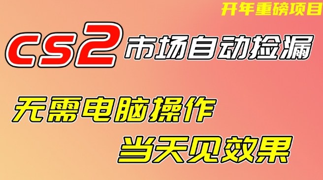 CS2市场自动捡漏项目，无需电脑操作，无需进入游戏，当天见效果，支持任何形式验证【揭秘】|无忧资源社
