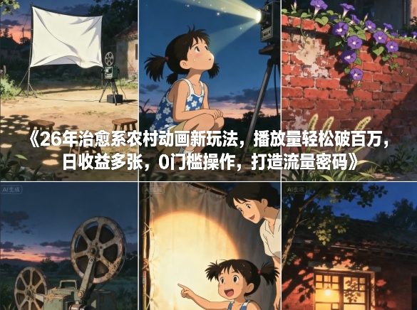 26年治愈系农村动画新玩法，播放量轻松破百万，日收益多张，0门槛操作，打造流量密码|无忧资源社