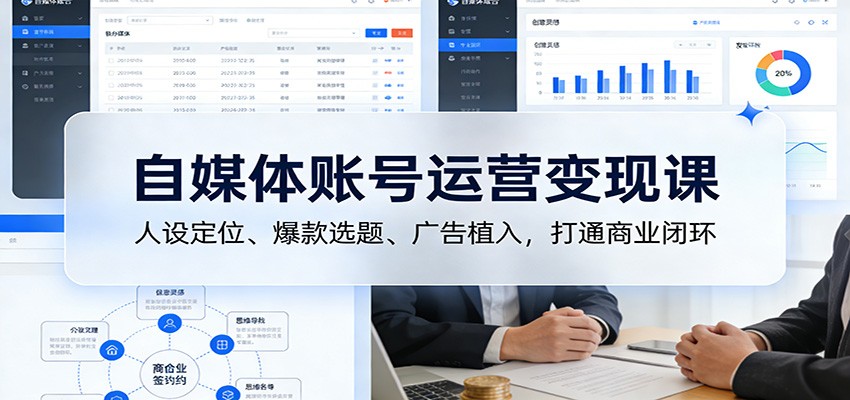自媒体账号运营变现课：人设定位、爆款选题、广告植入，打通商业闭环|无忧资源社
