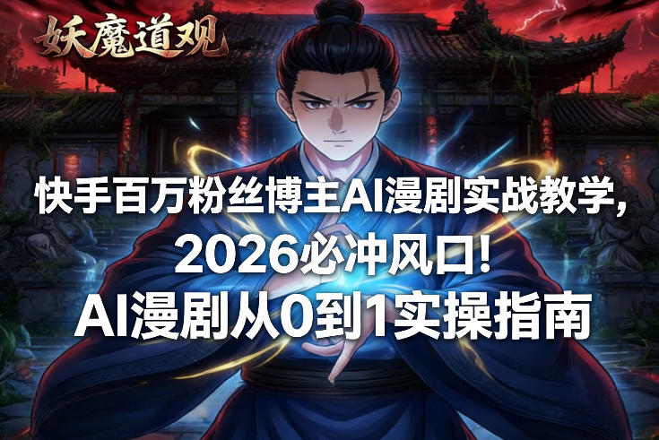 快手百万粉丝博主AI漫剧实战教学，2026必冲风口！AI漫剧从0到1实操指南|无忧资源社