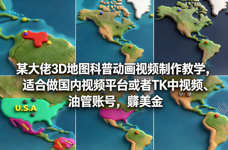 某大佬3D地图科普动画视频制作教学，适合做国内视频平台或者TK中视频、油管账号，賺美金|无忧资源社