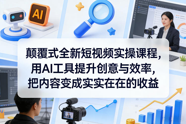 颠覆式全新短视频实操课程，用AI工具提升创意与效率，把内容变成实实在在的收益|无忧资源社