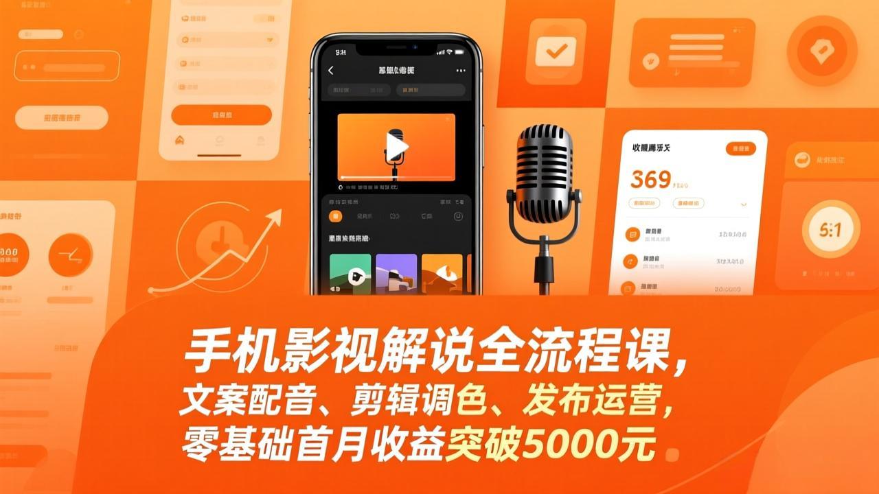 （17391期）手机影视解说全流程课，文案配音、剪辑调色、发布运营，零基础首月收益突破5000元|无忧资源社