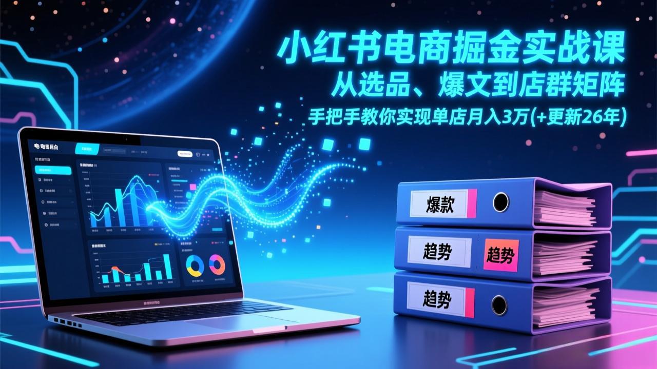 （17290期）小红书电商掘金实战课，从选品、爆文到店群矩阵，手把手教你实现单店月入3万+(更新26年)|无忧资源社