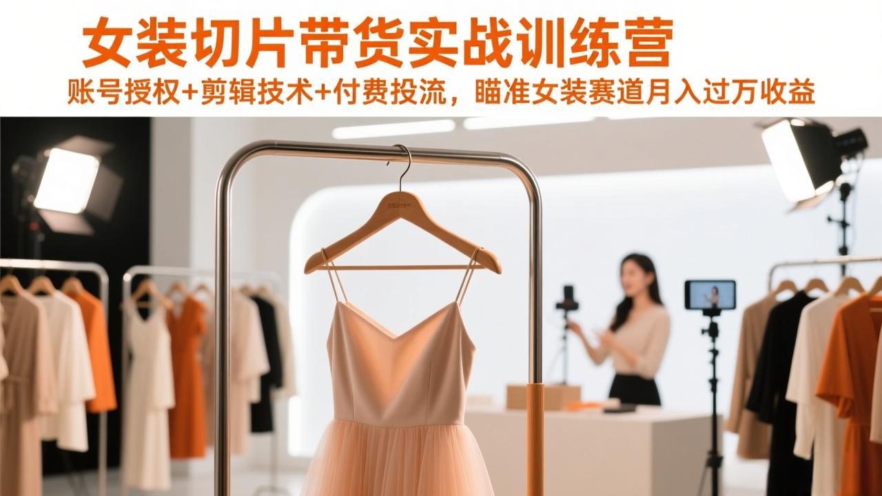 （17357期）女装切片带货实战训练营，账号授权+剪辑技术+付费投流，瞄准女装赛道月入过万收益|无忧资源社