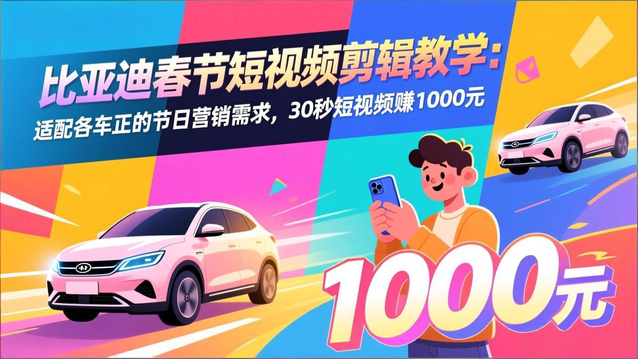 （17320期）比亚迪春节短视频剪辑教学：适配各车企的节日营销需求，30秒短视频赚1000元|无忧资源社