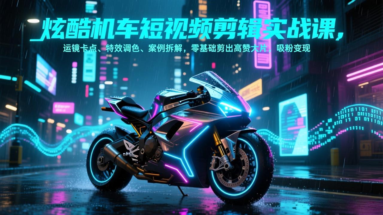 （17304期）炫酷机车短视频剪辑实战课，运镜卡点、特效调色、案例拆解，零基础剪出高赞大片，吸粉变现|无忧资源社