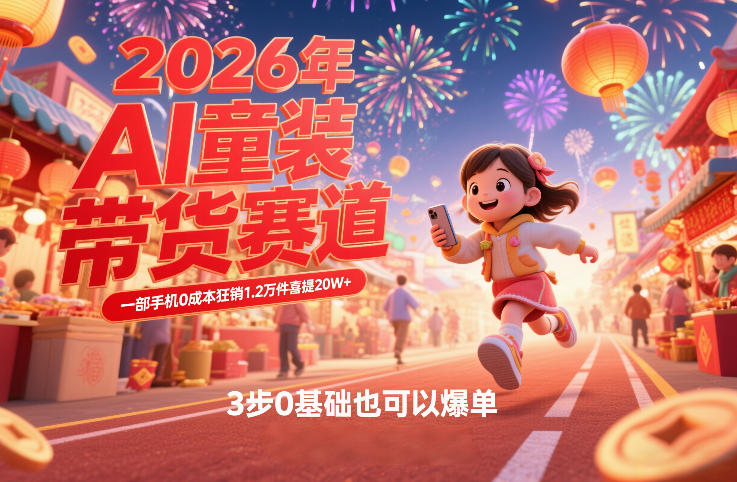 AI童装新春带货赛道，一部手机0成本狂销1.2万件喜提20W+，3步0基础也可以爆单|无忧资源社