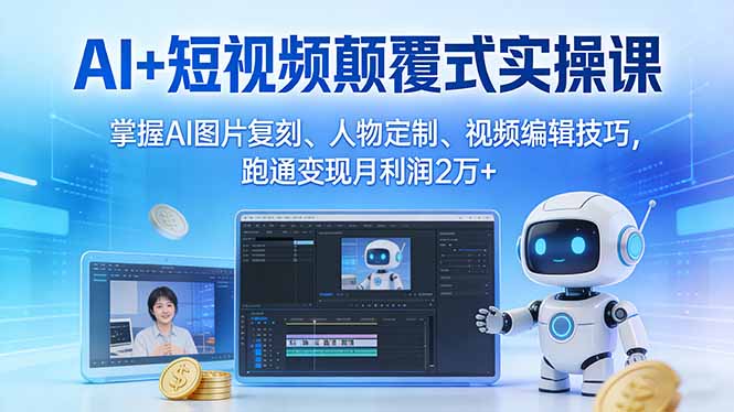 （17454期）AI+短视频颠覆式实操课：掌握AI图片复刻、人物定制、视频编辑技巧，跑通变现月利润2万+|无忧资源社