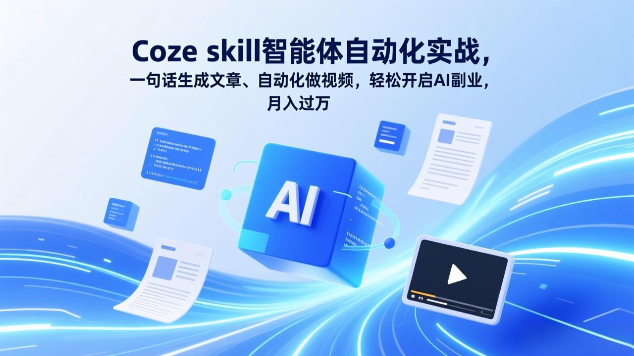 （17399期）Coze skill智能体自动化实战，一句话生成文章、自动化做视频，轻松开启AI副业，月入过万|无忧资源社