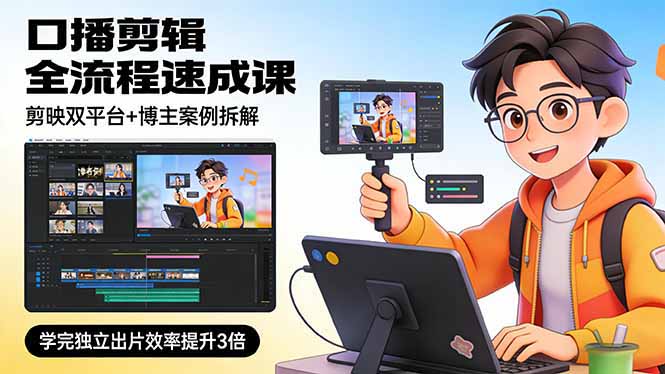 （17420期）口播剪辑全流程速成课，剪映双平台+博主案例拆解，学完独立出片效率提升3倍|无忧资源社