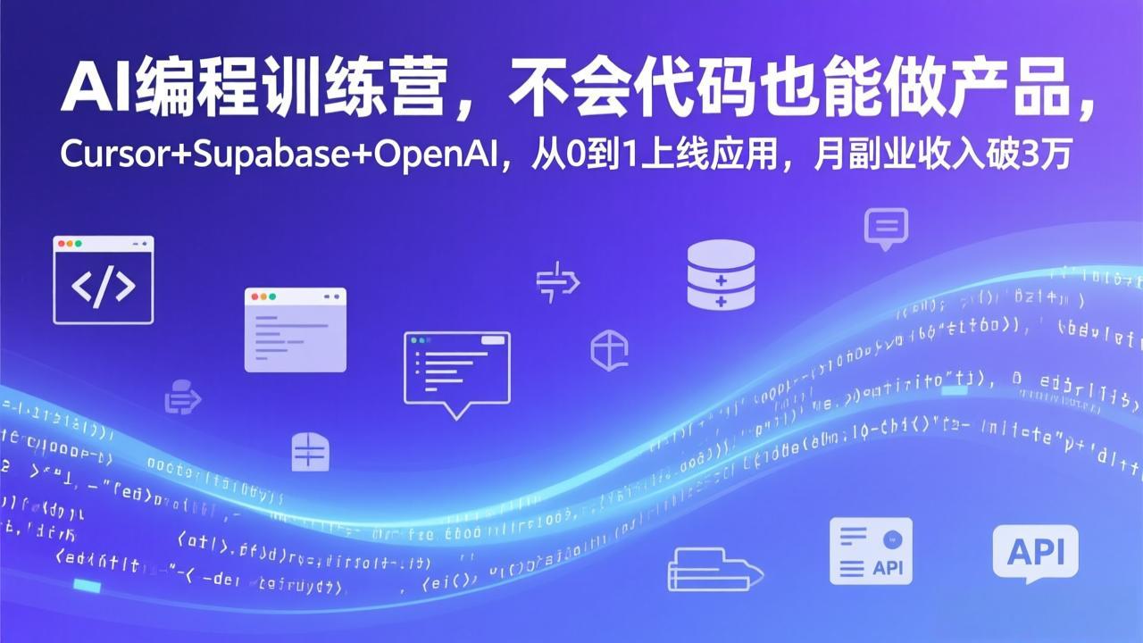 （17388期）AI编程训练营，不会代码也能做产品，Cursor+Supabase+OpenAI，从0到1上线应用，月副业收入破3万|无忧资源社