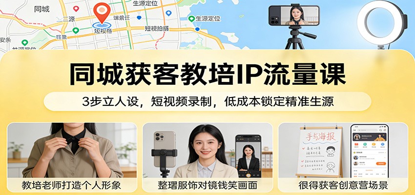同城获客教培IP流量课：3步立人设，短视频录制，低成本锁定精准生源|无忧资源社