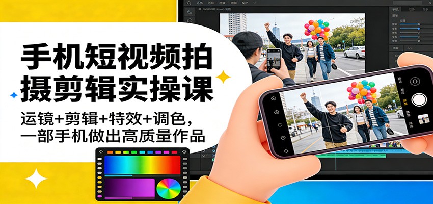 手机短视频拍摄剪辑实操课：运镜+剪辑+特效+调色，一部手机做出高质量作品|无忧资源社
