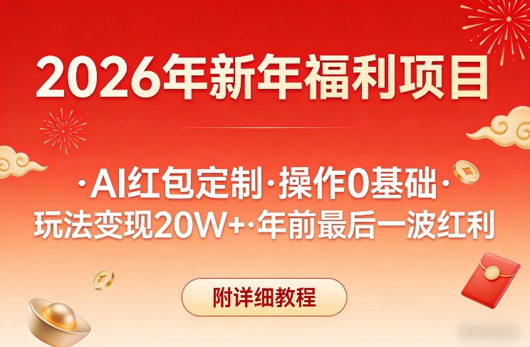 新年福利项目，AI红包定制，操作0基础，玩法变现20W+年前最后一波红利，附详细教程|无忧资源社