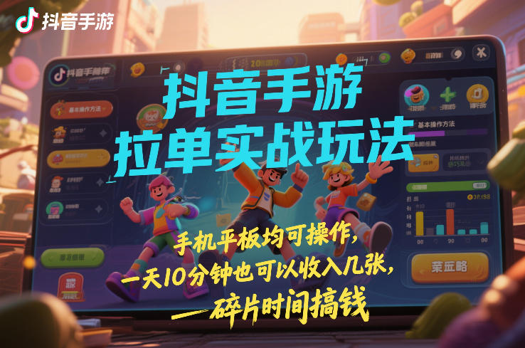 抖音手游拉单实战玩法，手机平板均可操作，一天10分钟也可以收入几张，碎片时间搞钱【揭秘】|无忧资源社