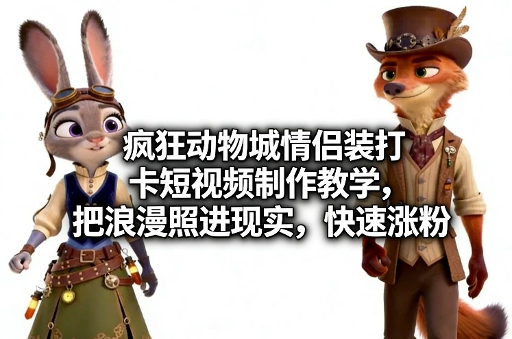 疯狂动物城情侣装打卡短视频制作教学，把浪漫照进现实，快速涨粉|无忧资源社
