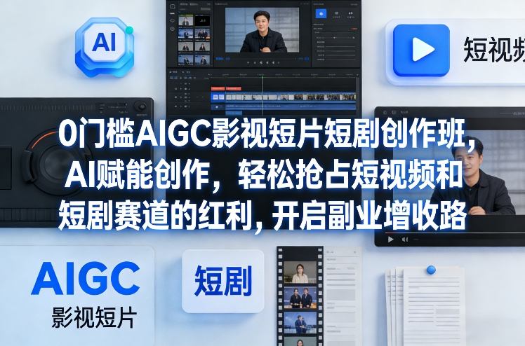 0门槛AIGC影视短片短剧创作班，AI赋能创作，轻松抢占短视频和短剧赛道的红利，开启副业增收路|无忧资源社