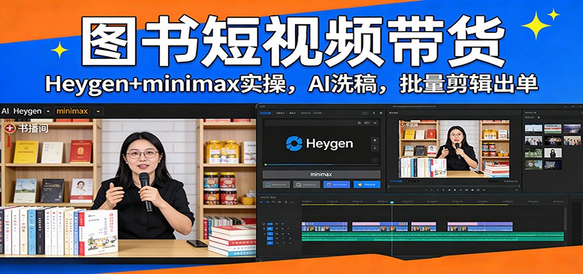 图书短视频带货：Heygen+minimax实操，AI洗稿 ，批量剪辑出单|无忧资源社