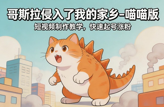 哥斯拉侵入了我的家乡–喵喵版短视频制作教学,快速起号涨粉|无忧资源社