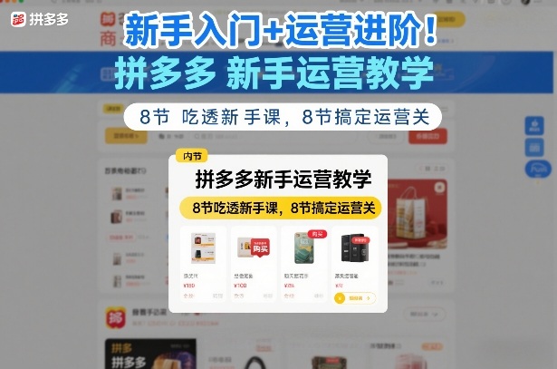 新手入门+运营进阶！拼多多新手运营教学，8节吃透新手课，8节搞定运营关|无忧资源社