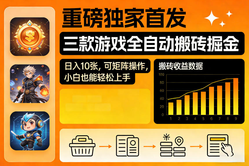 重磅独家首发，三款游戏全自动搬砖掘金，日入10张，可矩阵操作，小白也能轻松上手【揭秘】|无忧资源社