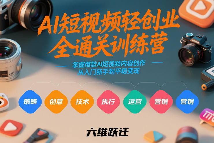 AI短视频轻创业全通关训练营，掌握爆款AI短视频内容创作，从入门新手到平稳变现的六维跃迁|无忧资源社