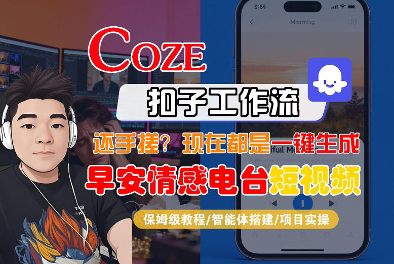 【Coze工作流搭建实操教程】【coze】早安情感电台日签视频还在手动做？用扣子工作流自动生成，省时90%|无忧资源社