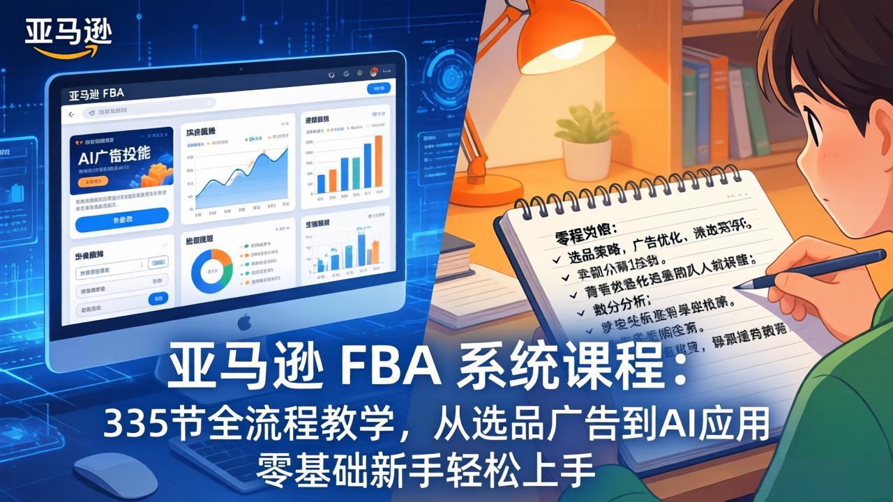 （17744期）亚马逊 FBA 系统课程（更新26年3月）335节全流程教学，从选品广告到AI应用，零基础新手轻松上手|无忧资源社