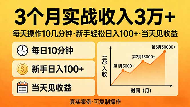 （17639期）3个月实战收入3万+，每天操作10几分钟，新手轻松日入100+，当天见收益|无忧资源社