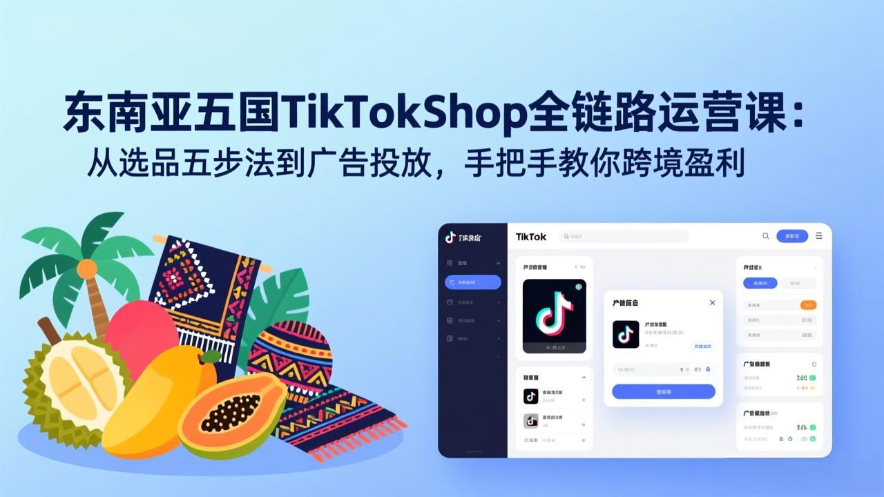 （17511期）东南亚五国TikTok Shop全链路运营课：从选品五步法到广告投放，手把手教你跨境盈利|无忧资源社