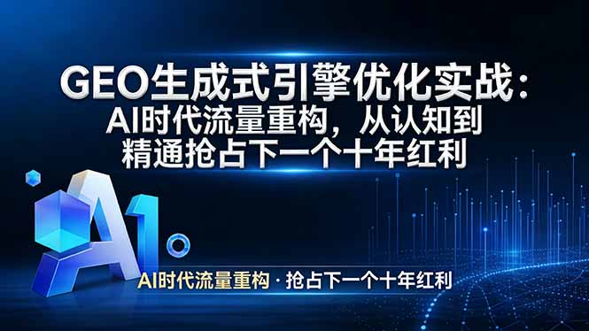 （17708期）GEO 生成式引擎优化实战：AI时代流量重构，从认知到精通抢占下一个十年红利|无忧资源社