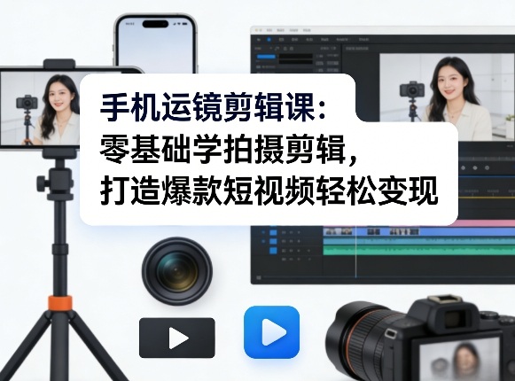 手机运镜剪辑课：零基础学拍摄剪辑，打造爆款短视频轻松变现|无忧资源社