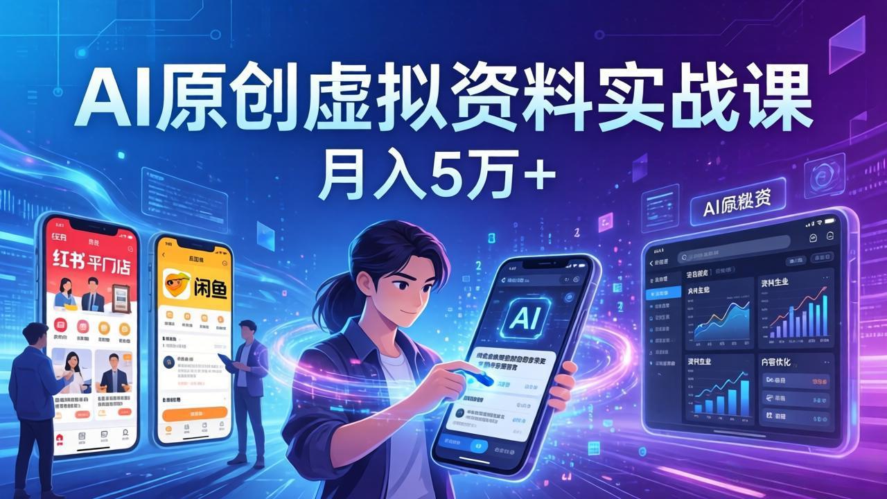 （17657期）AI原创虚拟资料实战课：2026新机会，小红书闲鱼开店，普通人用AI轻松变现，月入5万+|无忧资源社