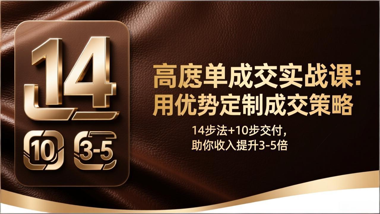 （17572期）高客单成交实战课：用优势定制成交策略，14步法+10步交付，助你收入提升3-5倍|无忧资源社