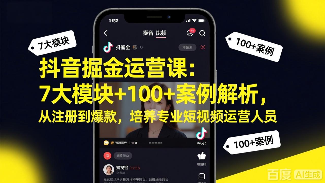 （17573期）抖音掘金运营课：7大模块+100+案例解析，从注册到爆款，培养专业短视频运营人员|无忧资源社