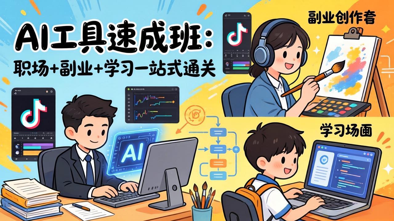 （17650期）AI工具速成班：职场+副业+学习一站式通关，20+爆款类型+剪映技巧+抖音算法，0基础快速上手|无忧资源社