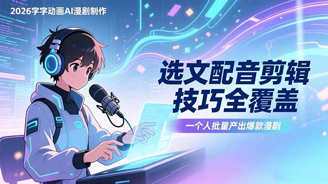 （17477期）2026字字动画AI漫剧制作-1期，选文配音剪辑技巧全覆盖，一个人就能批量产出爆款漫剧|无忧资源社
