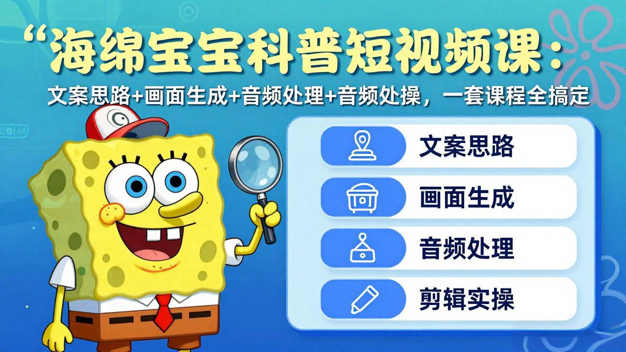 （17756期）海绵宝宝科普短视频课：文案思路+画面生成+音频处理+剪辑实操，一套课程全搞定|无忧资源社