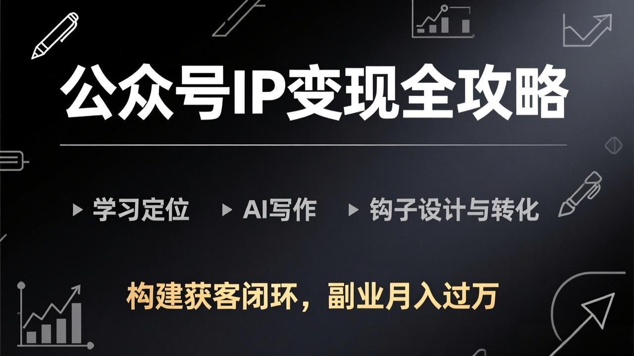 （17523期）公众号IP变现全攻略-更新，学习定位、AI写作、钩子设计与转化，构建获客闭环，副业月入过万|无忧资源社
