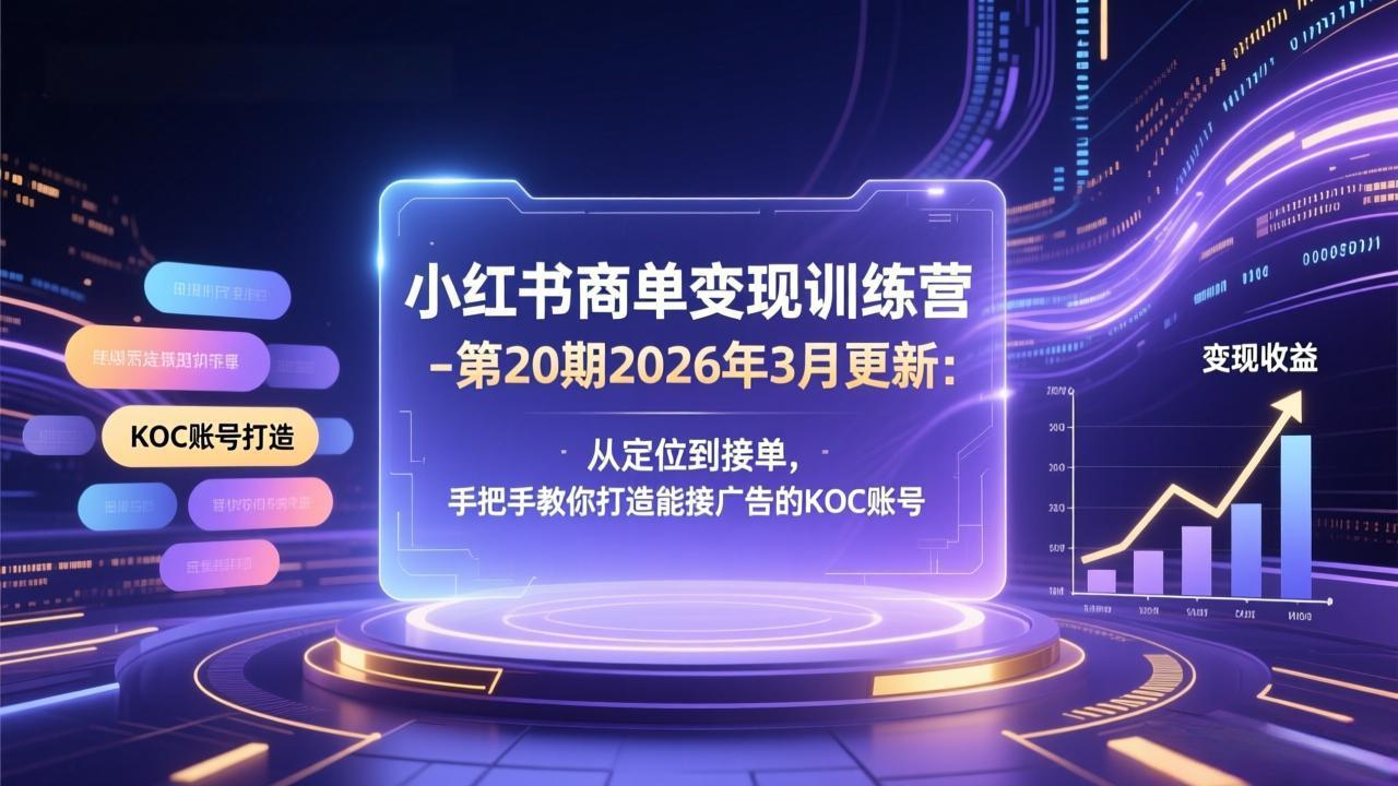 （17590期）小红书商单变现训练营-第20期26年3月更新：从定位到接单，手把手教你打造能接广告的KOC账号|无忧资源社