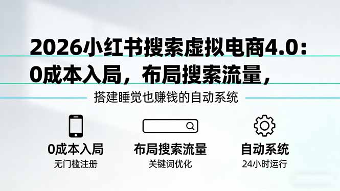 （17659期）2026小红书搜索虚拟电商4.0：0成本入局，布局搜索流量，搭建睡觉也赚钱的自动系统|无忧资源社