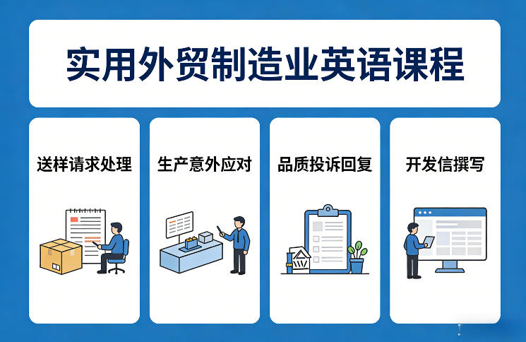 实用外贸制造业英语课程，教你专业处理送样请求、应对生产意外、回复品质投诉、撰写开发信等|无忧资源社
