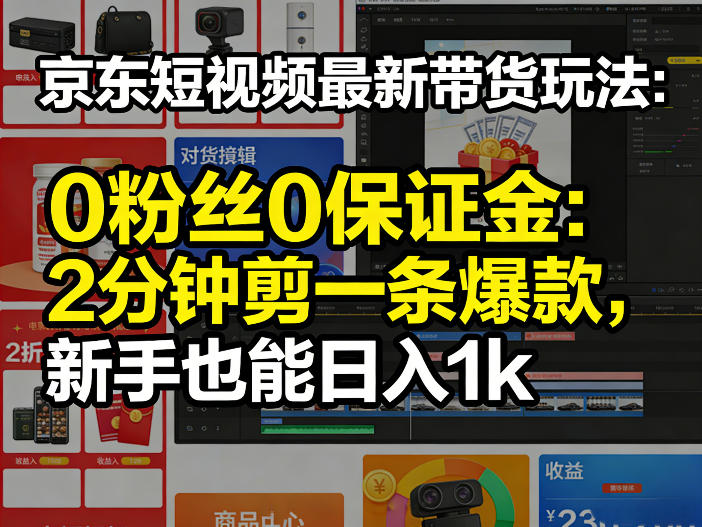 京东短视频最新带货玩法，0粉丝0保证金，2分钟剪一条爆款，新手也能日入1k+【揭秘】|无忧资源社