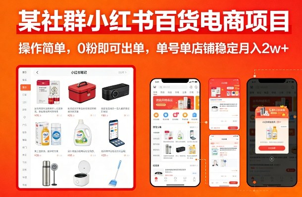 某社群小红书百货电商项目，操作简单，0粉即可出单，单号单店铺稳定月入2w+|无忧资源社