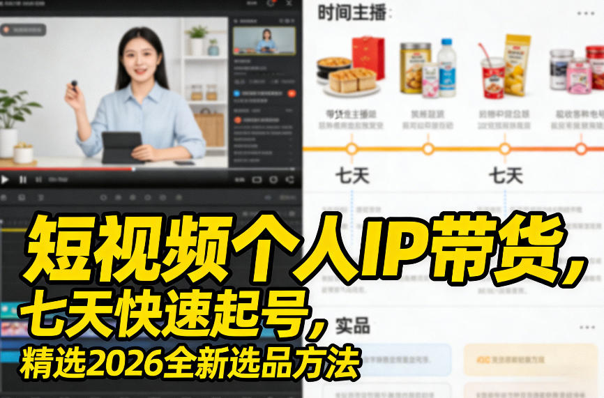 短视频个人IP带货，七天快速起号，精选2026全新选品方法|无忧资源社