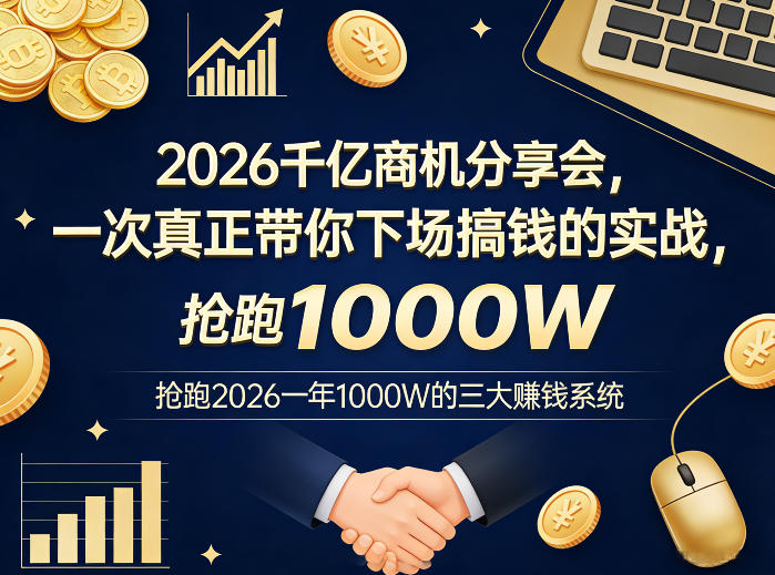 2026千亿商机分享会，一次真正带你下场搞钱的实战，抢跑2026一年1000W的三大賺钱系统|无忧资源社