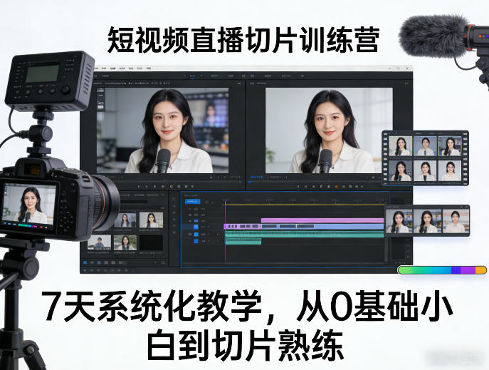 短视频直播切片训练营，7天系统化教学，从0基础小白到切片熟练|无忧资源社