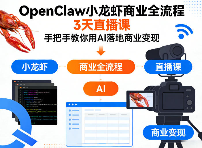 OpenClaw小龙虾商业全流程3天直播课，手把手教你用AI落地商业变现|无忧资源社